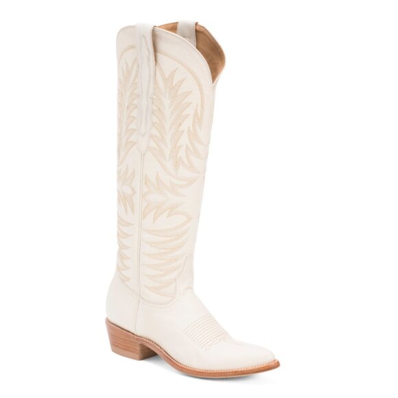 LUCCHESE Cream Made In Mexico Leather Sorrell Tall Western Boots - Picture 1 of 2